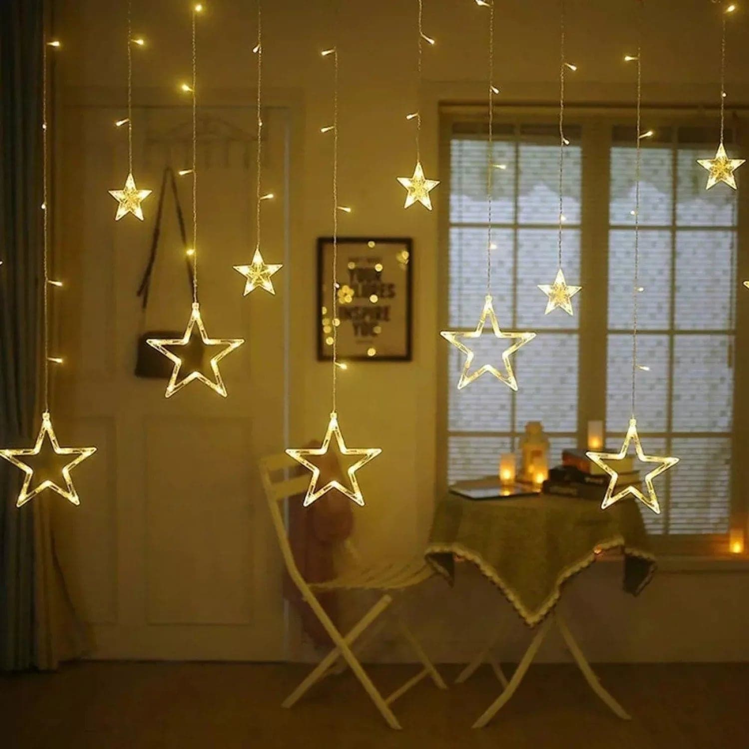 LED Коледни Лампички Звезди, 12 броя, Топла Светлина, снимка 3