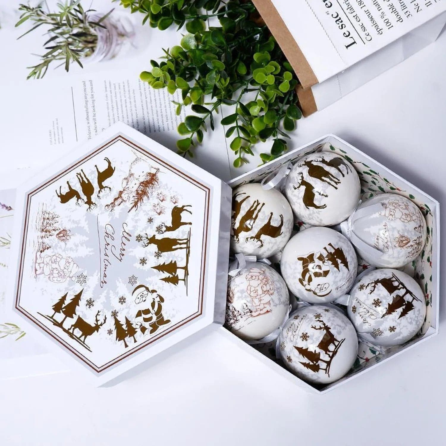 Комплект луксозни Коледни топки, Подаръчна кутия, 14бр, снимка 4