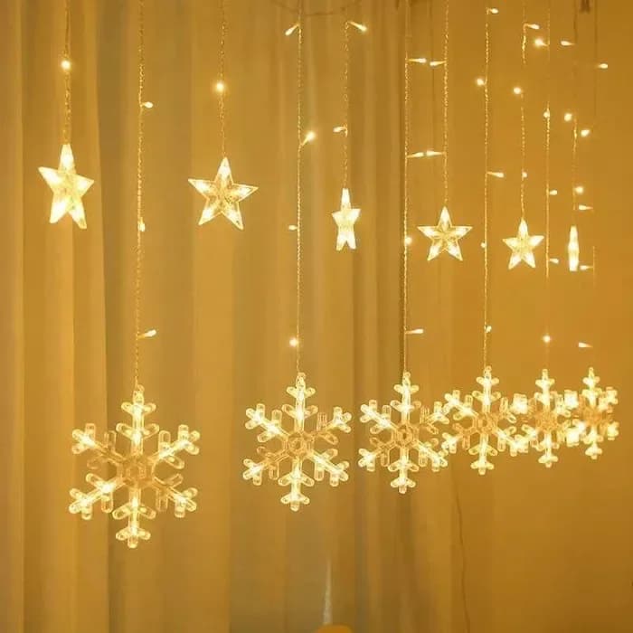 LED коледна завеса тип Снежинки със звезди