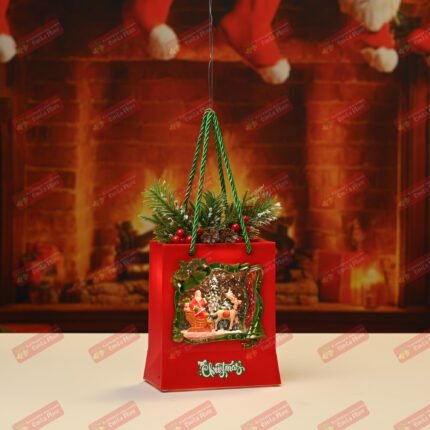 LED Коледен фенер преспапие тип Подаръчна чантичка с музика и снежинки